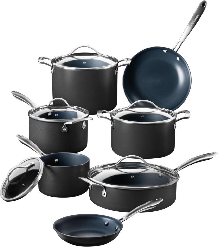Guy Fieri’s Flavortown Laser Titanium 12 Piece Set – Non-stick Cookware Set Without PFAS, PTFE, or PFOA, 3x More Durable, Dishwasher Safe, Oven Safe